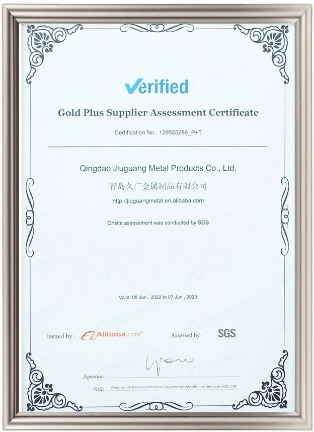 Gold Plus Supplier Assessment Certificate