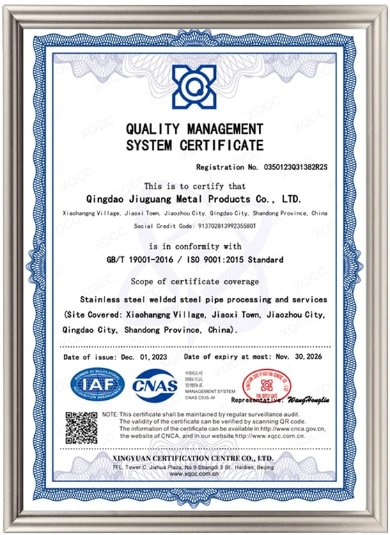 Quality Management System Certificate