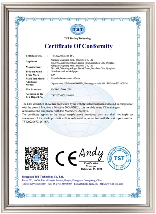 Certificate of Conformity (Issued by TST Testing Technology)