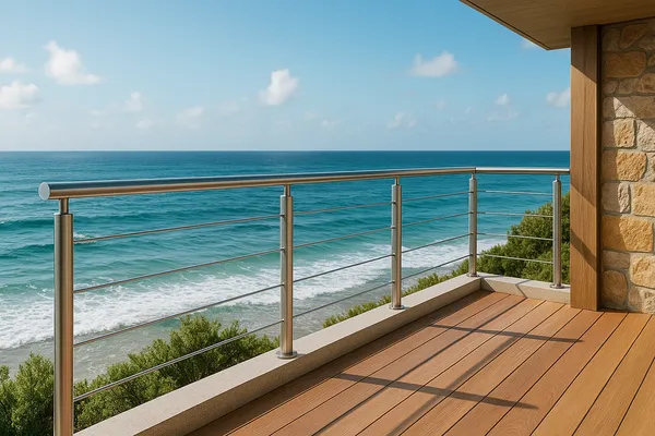 316 stainless steel railing on a coastal balcony