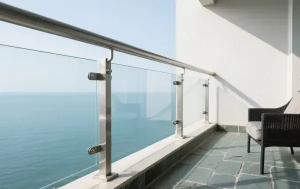 stainless steel railing near the sea